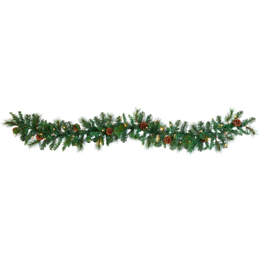 6ft. Pre-Lit Clear LED Mixed Pine &#x26; Pinecone Artificial Garland